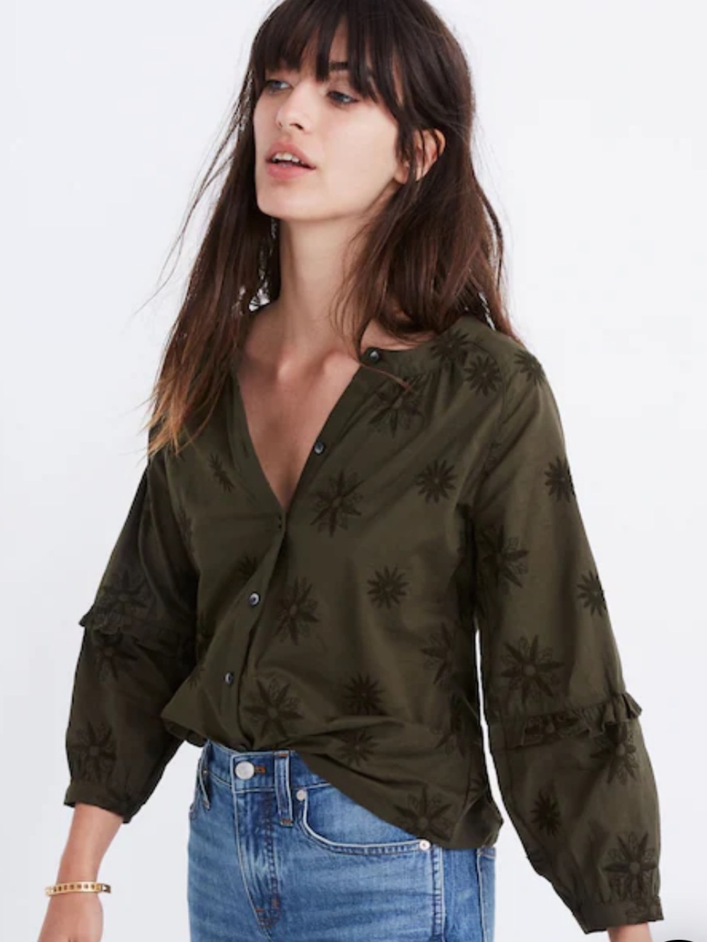 Madewell // Embroidered Bubble-Sleeve Shirt
